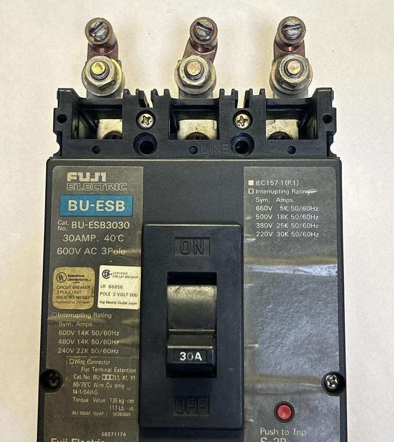 Used FUJI ELECTRIC,BU-ESB3030,CIRCUIT BREAKER 30A 600V 3P