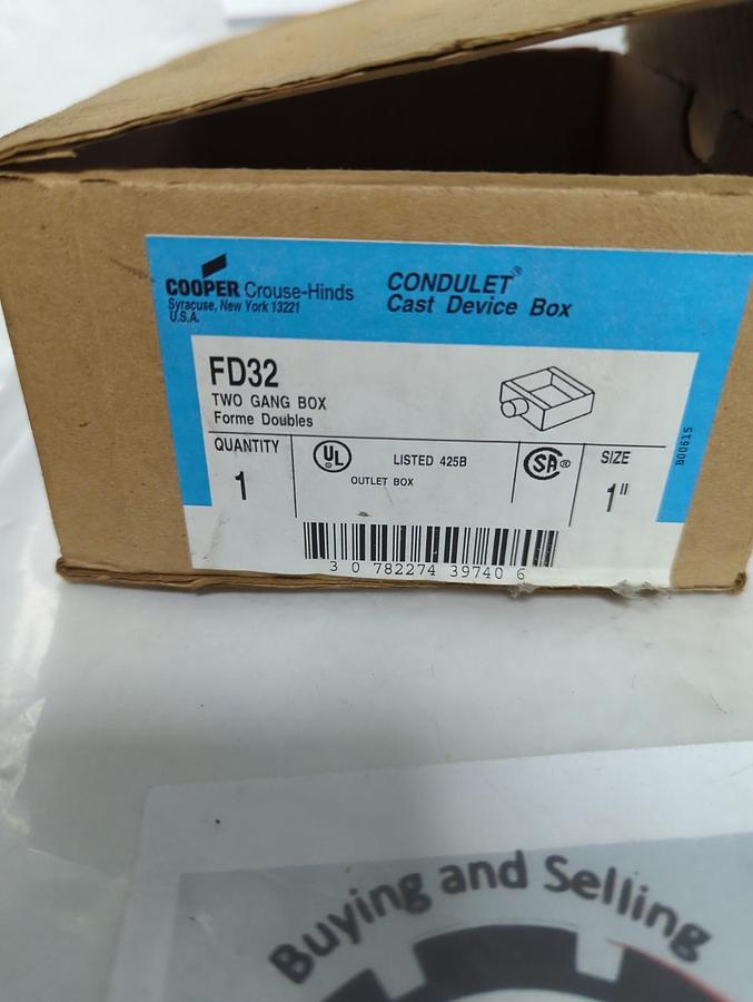 COOPER CROUSE-HINDS,FD32,TWO GANG BOX SIZE 1 INCH NOS