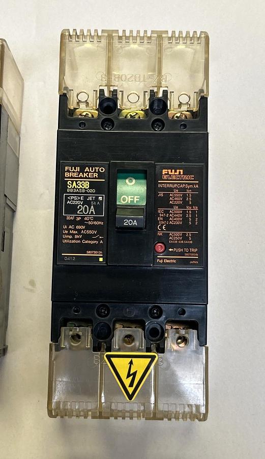 Used FUJI ELECTRIC,BB3ASB-020,CIRCUIT BREAKER 20A 600V 3P LOT OF 2