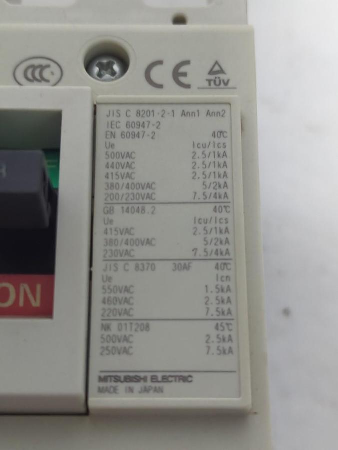 Used MITSUBISHI,NF32-SW,CIRCUIT BREAKER 3 AMP 3-POLE PRE-OWNED
