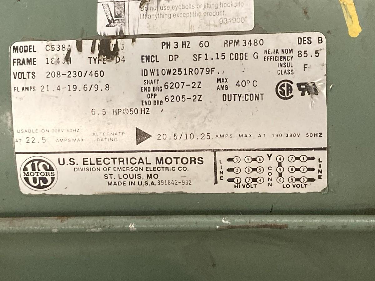 Used Peerless Pump,Type 620A,Pump w/U.S. Electrical Motors C538A 3-Phase Motor