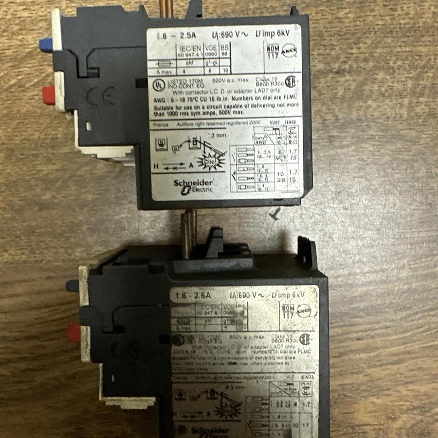 Used Telemecanique Square D,LRD 07 1.5-2.5A,Overload Relay LOT of 2