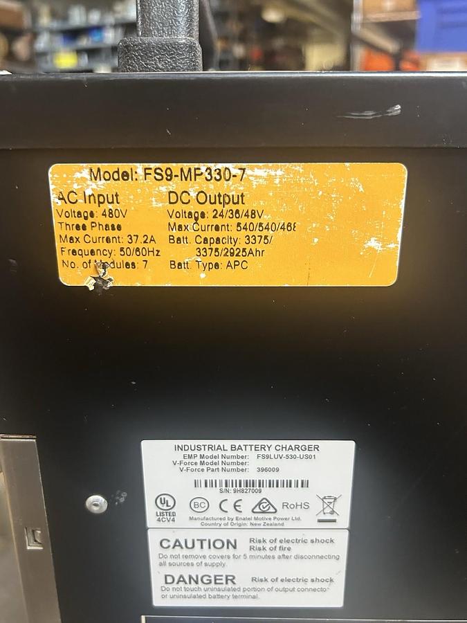 Used VFORCE,FS9-MP330-7,FORKLIFT BATTERY CHARGER 480V 3PH INPUT 24/36/48V OUTPUT
