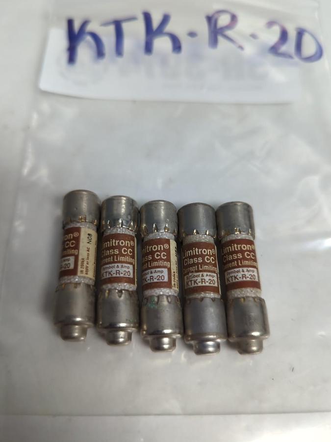 Used COOPER BUSSMANN,KTK-R-20,LIMITRON 20 AMP FUSE LOT OF 5 PRE-OWNED