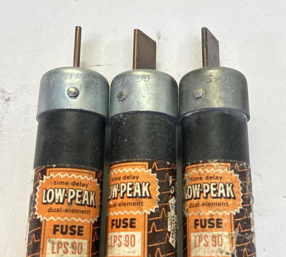 Used BUSSMANN,LPS90,LOW-PEAK FUSE 90A 600V LOT OF 3
