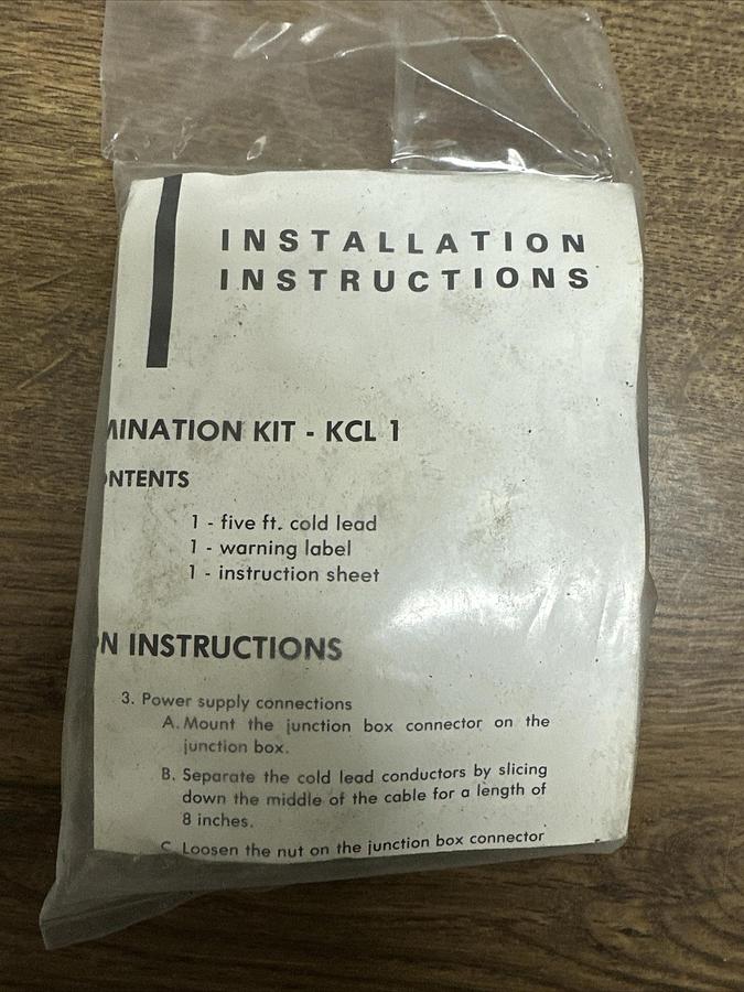 Used Easy Trace,KCL-1,Pipe Heating Cable Cold Lead Term Kit 5'