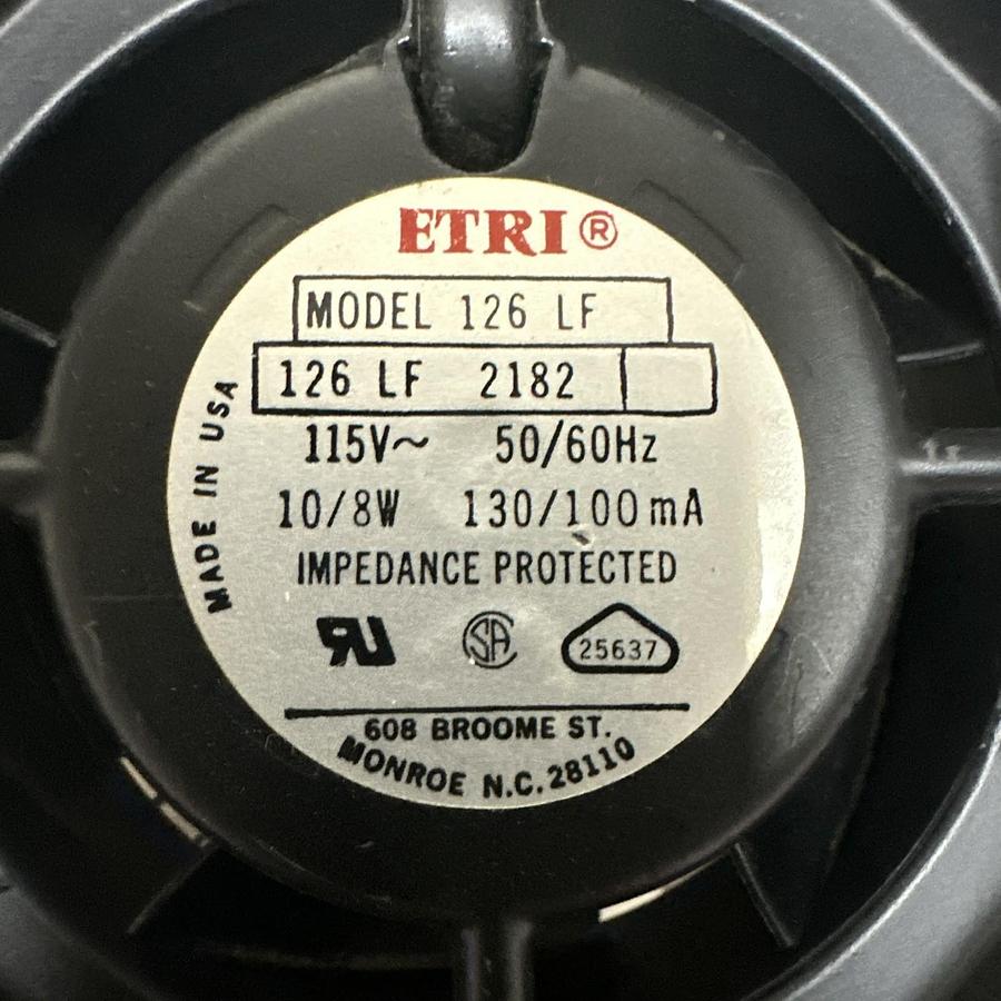 ETRI,126LF,Axial Fan 115V 50/60Hz 10/8W