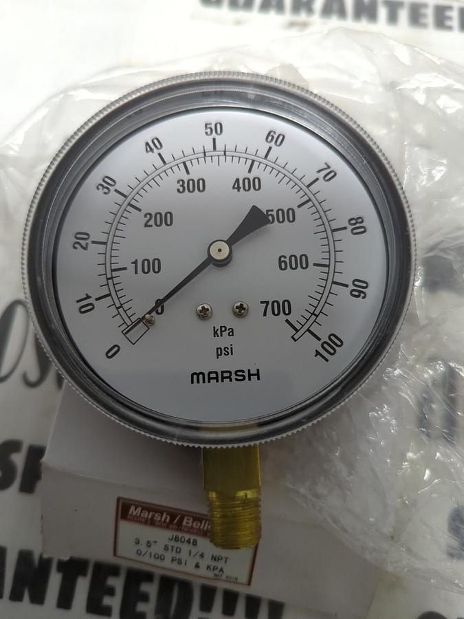 MARSH BELLOFRAM,J8048,3.5 INCH STD 1/4 INCH NPT PSI GAUGE NEW