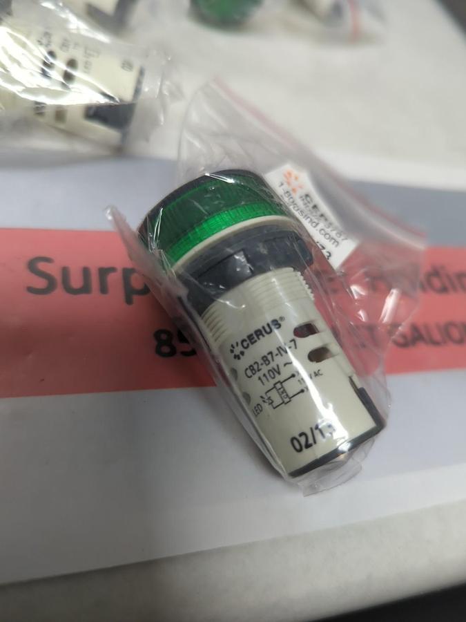 CERUS,CB2B7IV73,PILOT LIGHT GREEN 110V LOT OF 6 NOS