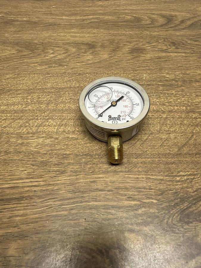 Winters,PFQ802,0-30PSI Liquid Filled 2.5" 1/4NPT BTM Mount Pressure Gauge