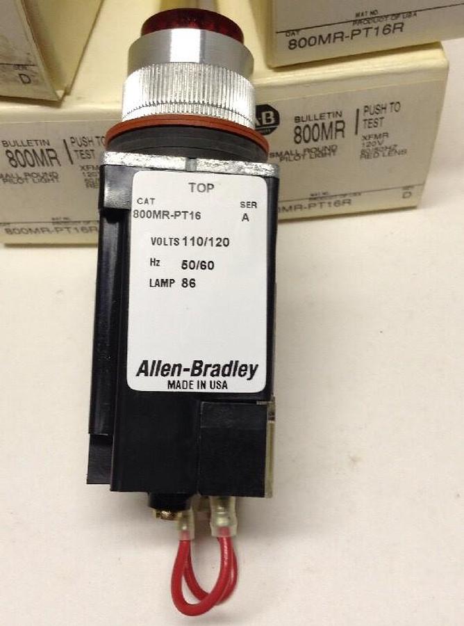 Allen Bradley,800MR-PT16R,Small Round Pilot Light Push to Test Red  Series D