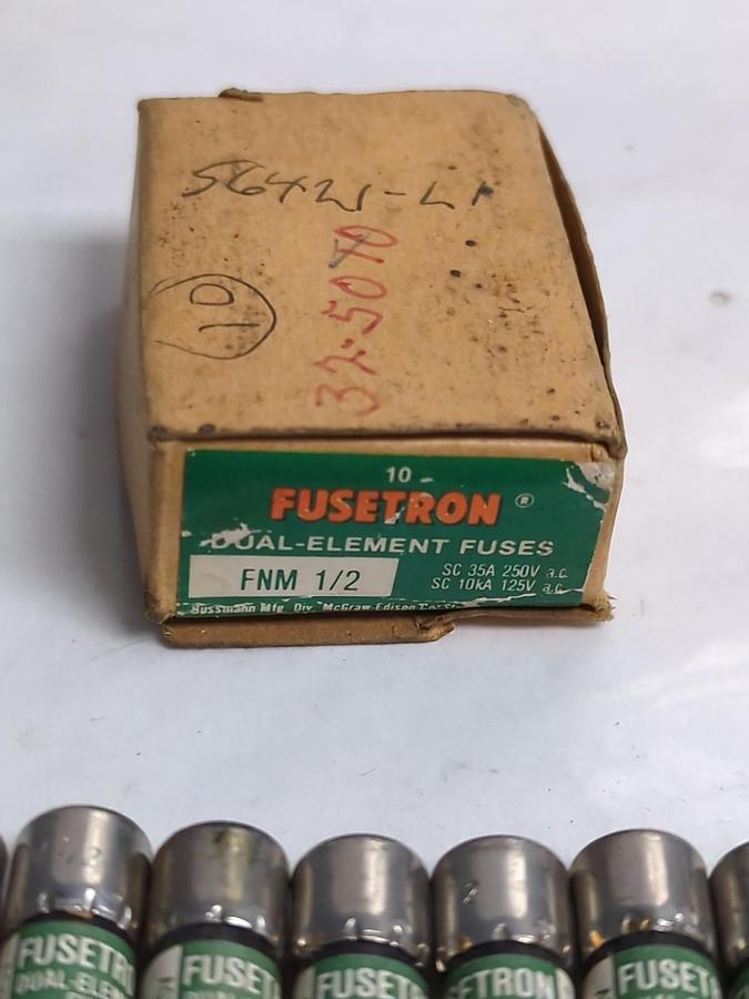 COOPER BUSSMANN,FNM-1/2,FUSETRON 1/2 AMP FUSES BOX OF 10 NOS