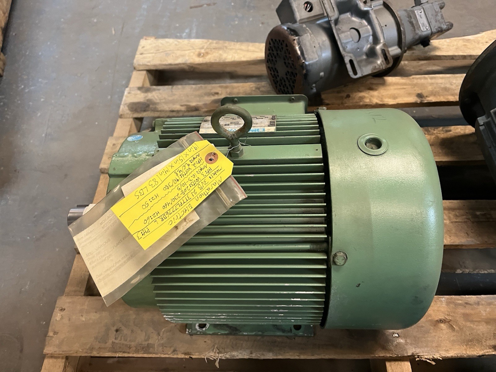 Used MARATHON,3VB-213TTFL7776BR-L,MOTOR 3HP 3PH 1135RPM 213T