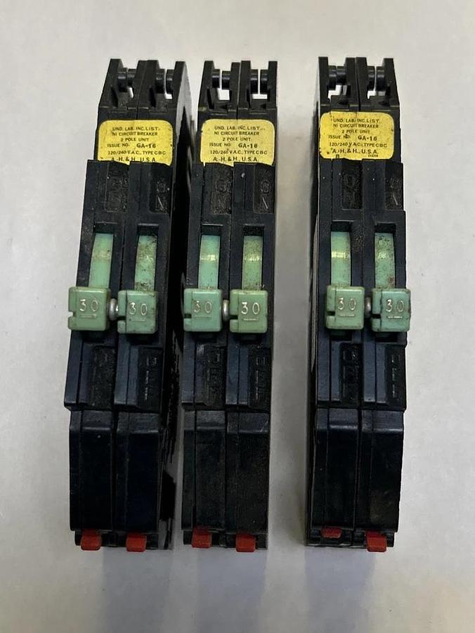 Used ARROW HART,CB-230,CIRCUIT BREAKER 30A 120/240V 2P LOT OF 3