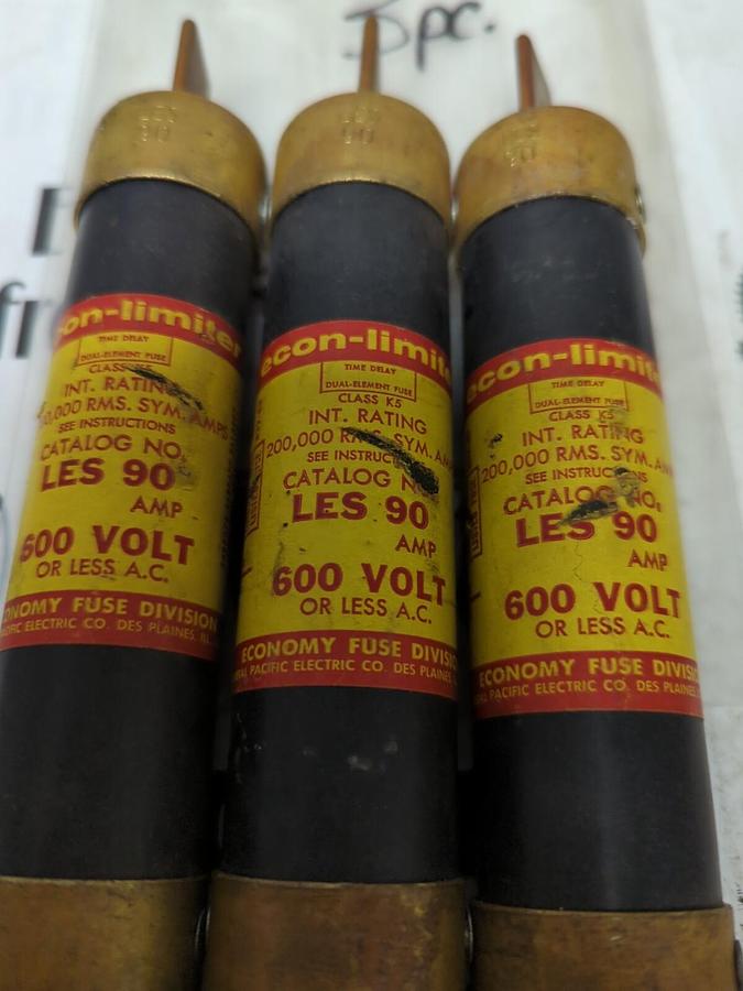 FEDERAL PACIFIC,LES-90,ECON-LIMITER 90 AMP FUSES LOT OF 3 NOS