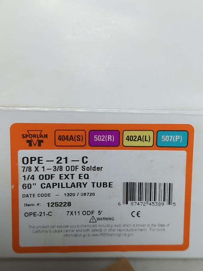 SPORLAN,OPE-21-C,THERMOPLASTIC EXPANSION VALVE 7X11 ODF 5FT NOS