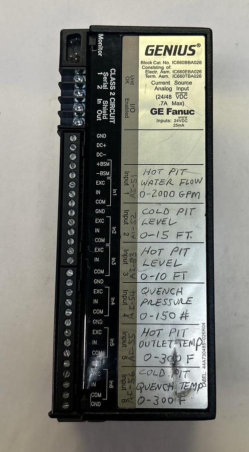 Used GE FANUC,IC660BBA026,CURRENT SOURCE ANALOG INPUT GENIUS MODULE