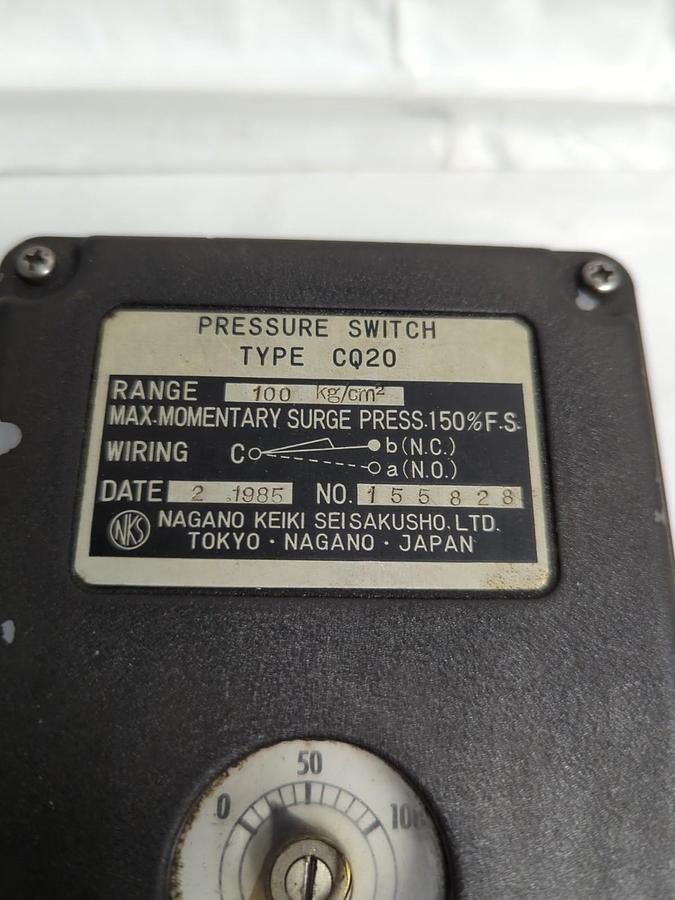 Used NAGANO,CQ20,PRESSURE SWITCH RANGE 100 kg/cm2 PRE-OWNED