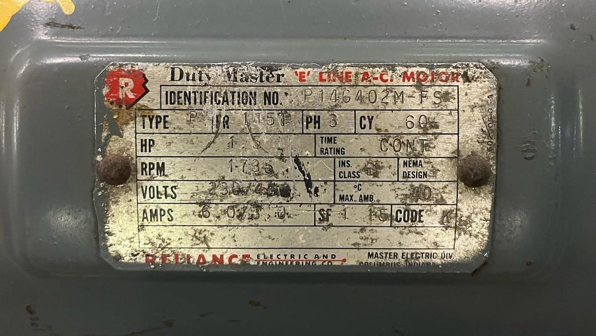 Used RELIANCE,P14G402M-FS,E LINE AC MOTOR 1.5HP 1735RPM 145T 3PH