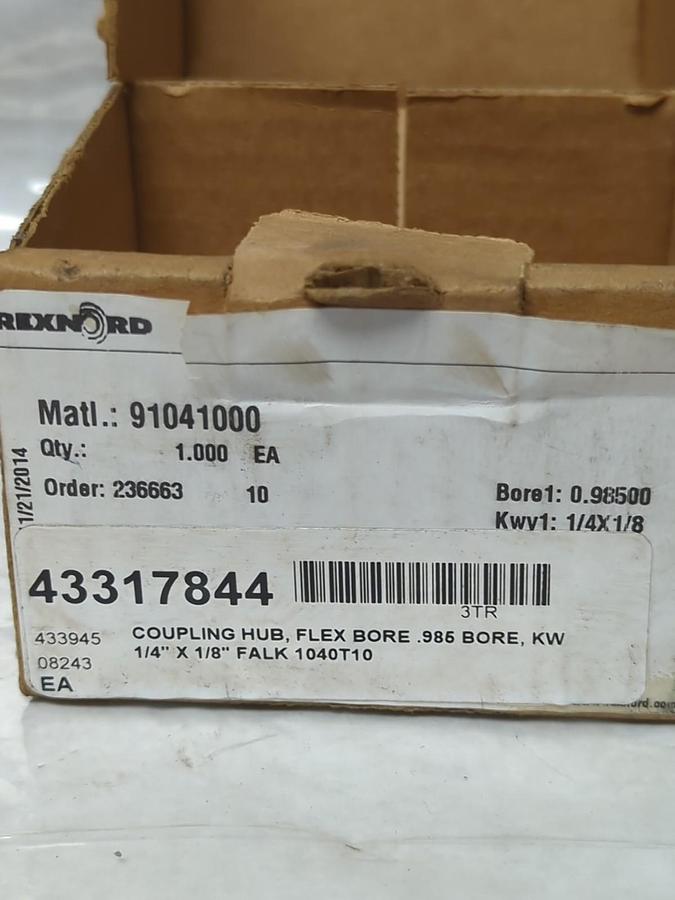 REXNORD,91041000,COUPLING HUB .98500 INCH BORE 1/4X1/8 INCH KW NOS