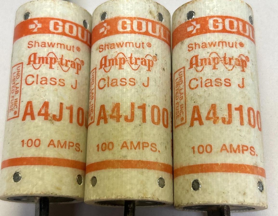 Used GOULD SHAWMUT,A4J100,FUSE 100A 600V LOT OF 3