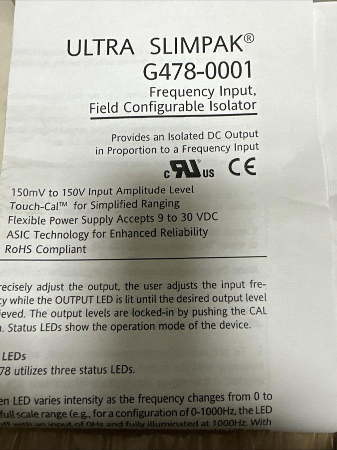 Used Schneider Ultra Slimpack,G478,Freq. Input Field Configurable Isolator