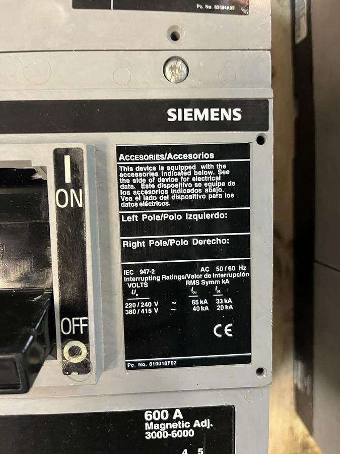 Used SIEMENS,LXD63B600,SENTRON CIRCUIT BREAKER 600 AMP 600V 3P