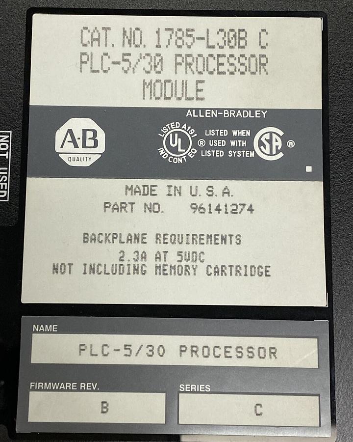 Used ALLEN BRADLEY,1785-L30B,SER C PLC-5/30 PROCESSOR MODULE