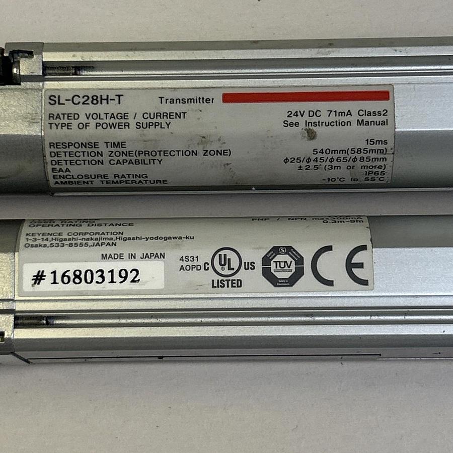 Used KEYENCE,SL-C28H-T / SL-C28H-R,LIGHT CURTAIN TRANSMITTER & RECIEVER SET