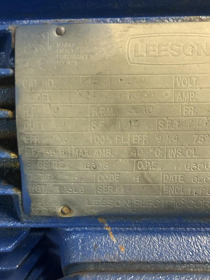 Used LEESON,G150163.60,MOTOR 10HP 208-230/460V 3510RPM 3PH 215TC FRAME