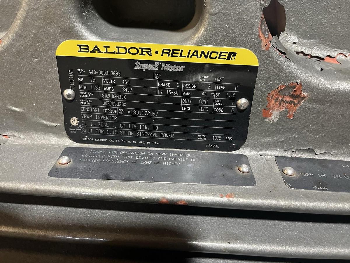 Used BALDOR,A40-0003-3693,MOTOR 75HP 405T 3PH 1185RPM