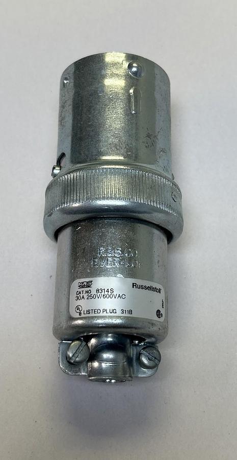 RUSSELLSTOLL,8314S,EVER-LOK MALE PLUG 30A 250/600V NOS
