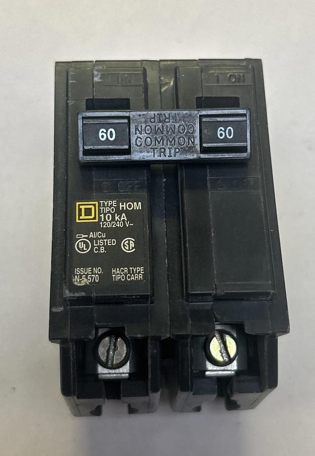 Used SQUARE D,HOM260,CIRCUIT BREAKER 60A 120/240V 2P LOT OF 2