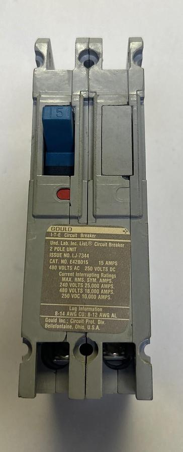 Used GOULD ITE,E42B015,CIRCUIT BREAKER 15A 480V 2P