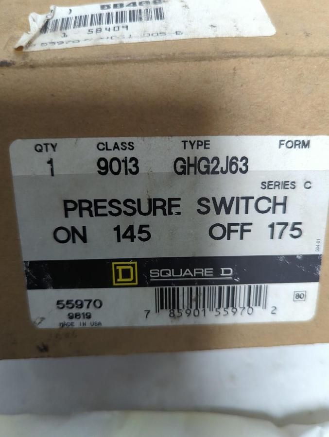 SQUARE D,9013-GHG2J63,PRESSURE SWITCH ON-145 OFF-175 NOS
