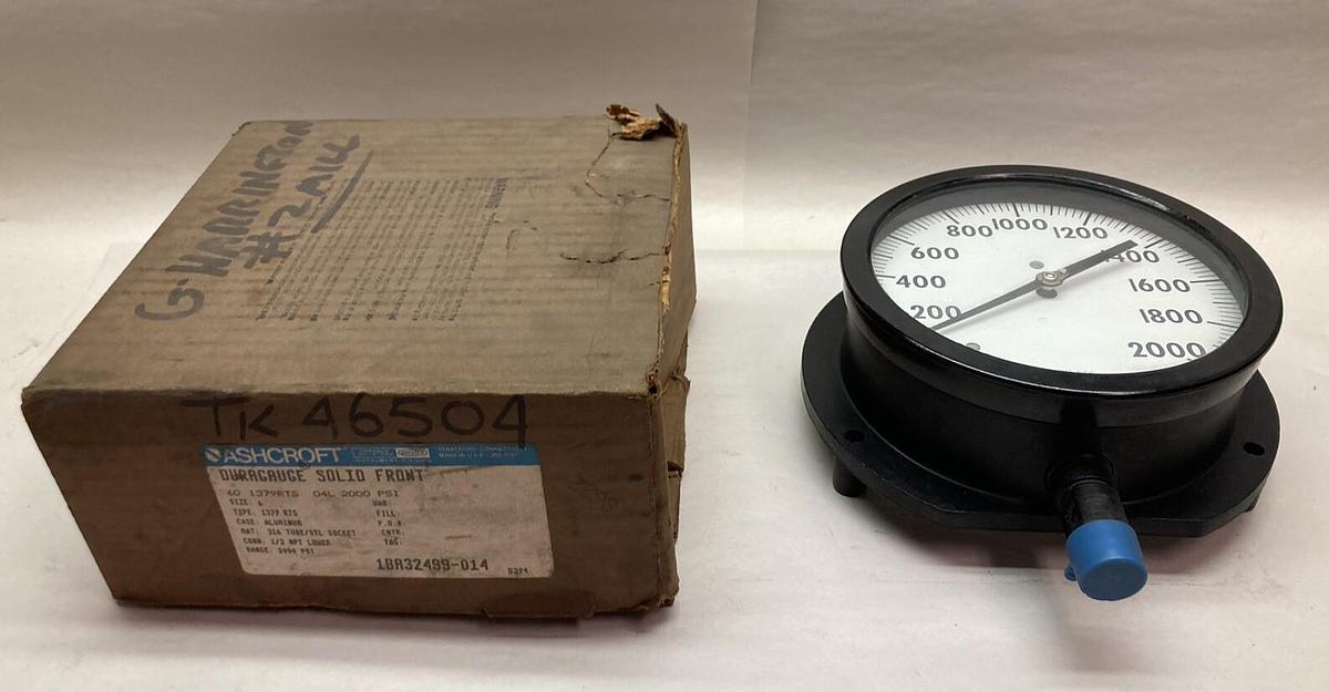 Used Ashcroft,60-1379RTS-04L,Duragauge Solid Front Size 6 1/2NPT 0-2000PSI