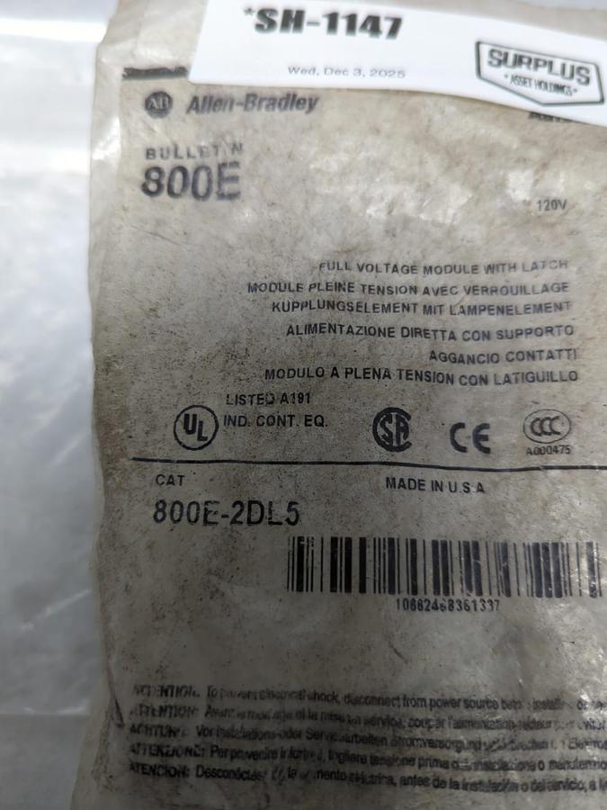 ALLEN BRADLEY,800-2DL5,SERIES A FULL VOLTAGE MODULE WITH LATCH NOS