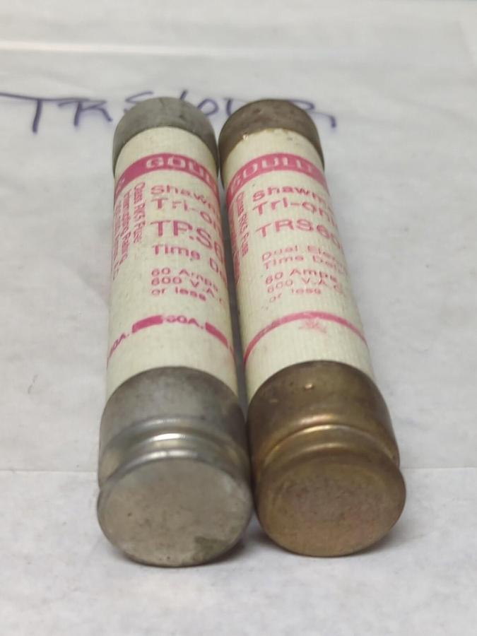 Used GOULD SHAWMUT,TRS60R,TRI-ONIC 60 AMP FUSE LOT OF 2 PRE-OWNED