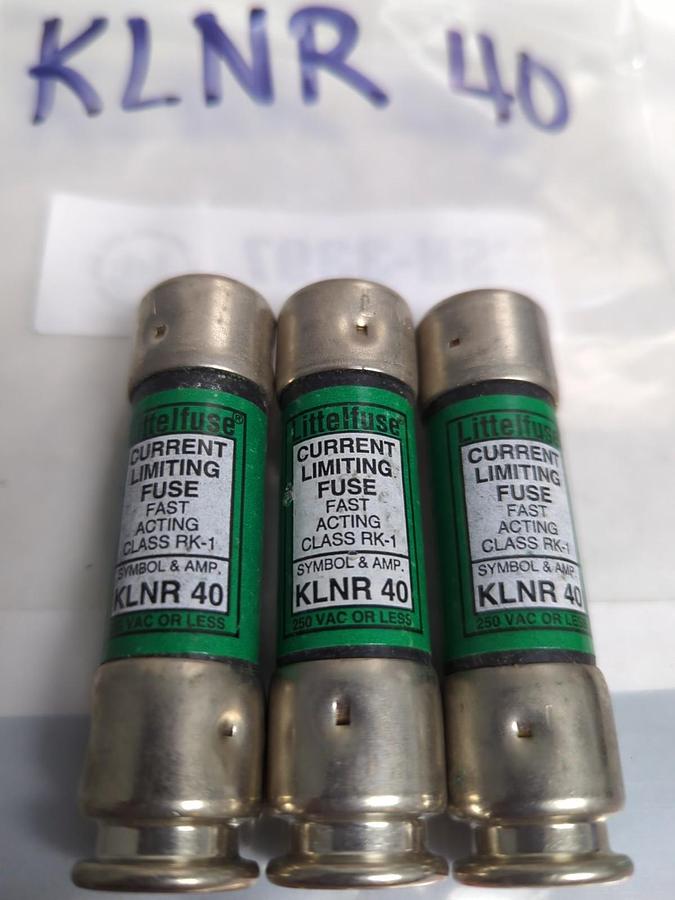 Used LITTELFUSE,KLNR-40,FAST-ACTING 40 AMP FUSE LOT OF 3 PRE-OWNED