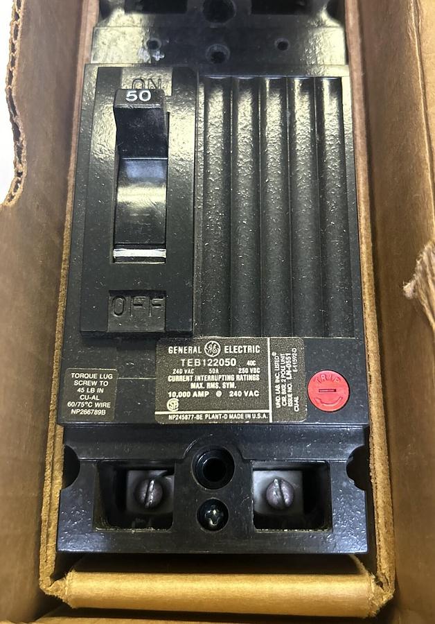 GENERAL ELECTRIC,TEB122050WL,CIRCUIT BREAKER 50A 240V 2P NOS