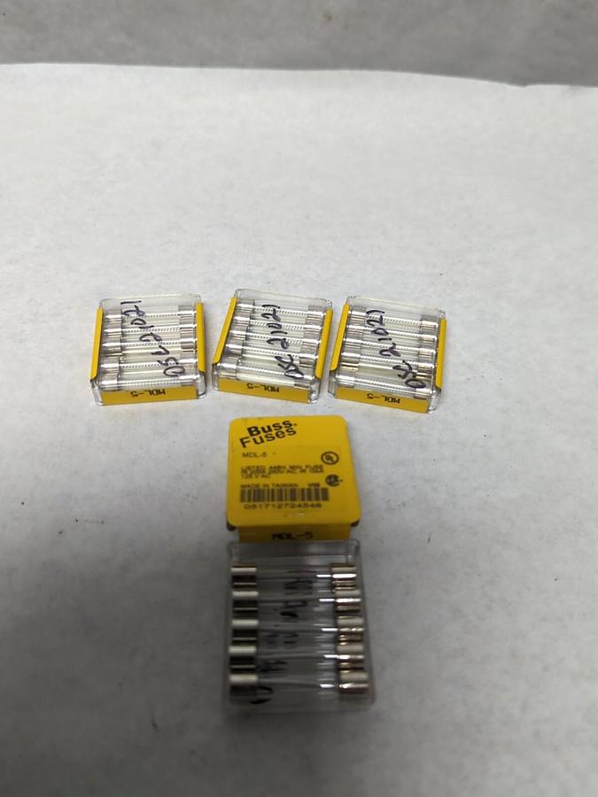 COOPER BUSSMANN,MDL-5,CARTRIDGE FUSE 5 AMP LOT OF 20 NOS