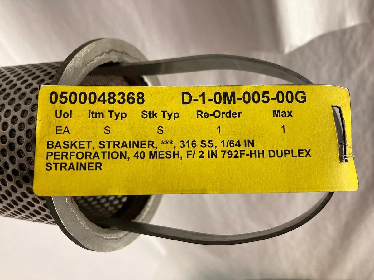 Used Eaton,316SS 1/64 IN,Replacement Basket Strainer 40 Mesh