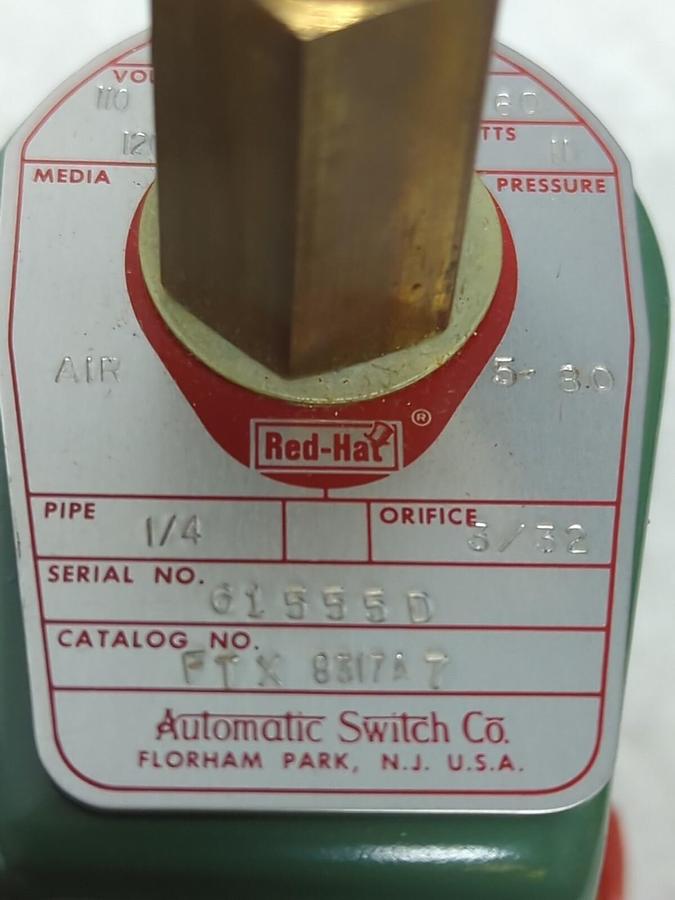 ASCO,FTX 8317A7,PNEUMATIC SOLENOID VALVE 1/4 INCH 110/120V 50/50HZ NOS