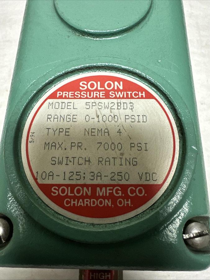 Solon,5PSW2BD3,0-1000PSI Pressure Switch