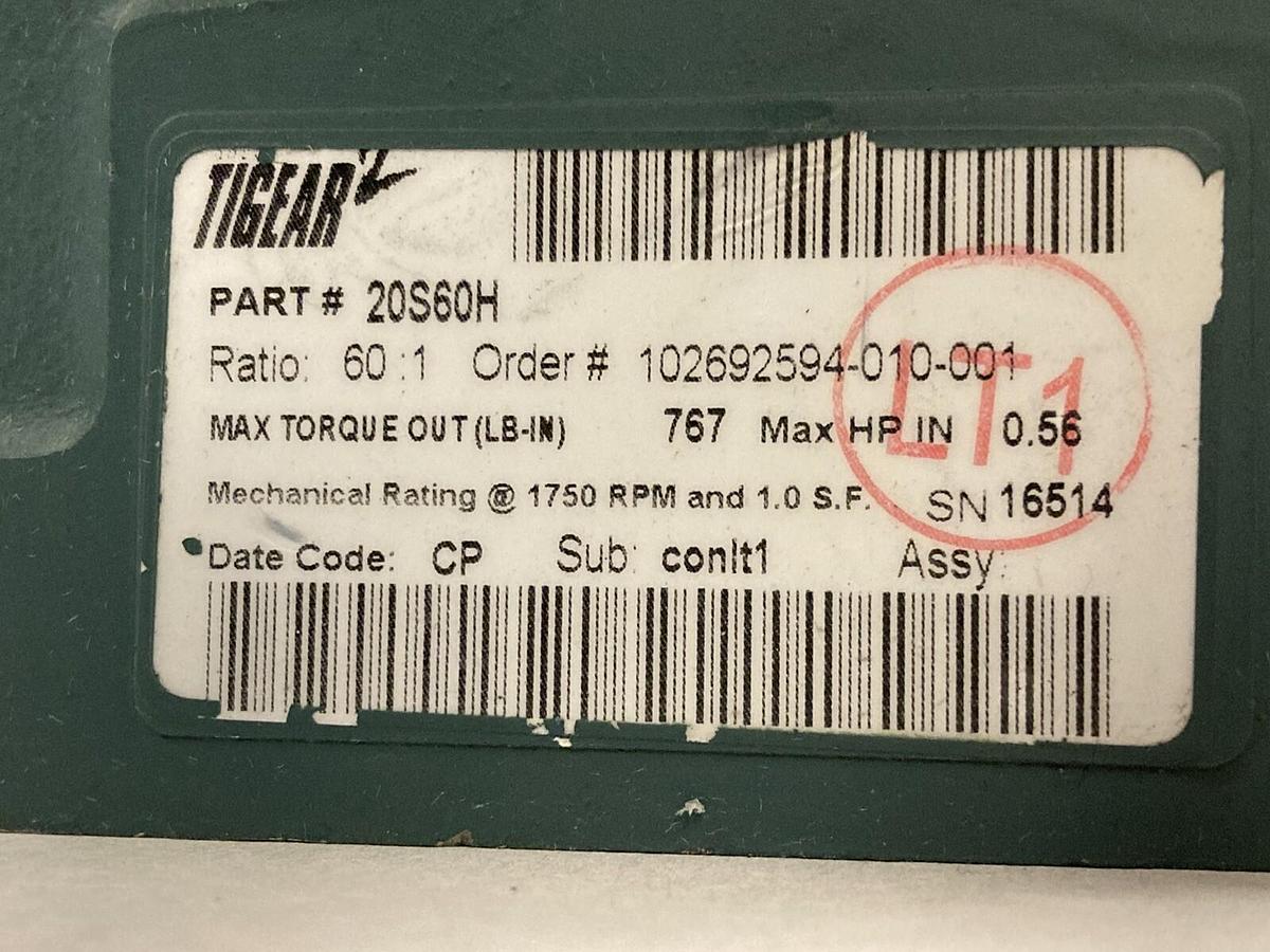 Dodge Tigear,2 20S60H,Gear Speed Reducer Max 0.56 HP Ratio 60:1