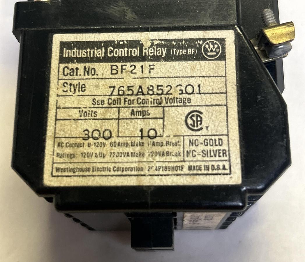 Used WESTINGHOUSE,BF21F,INDUSTRIAL CONTROL RELAY