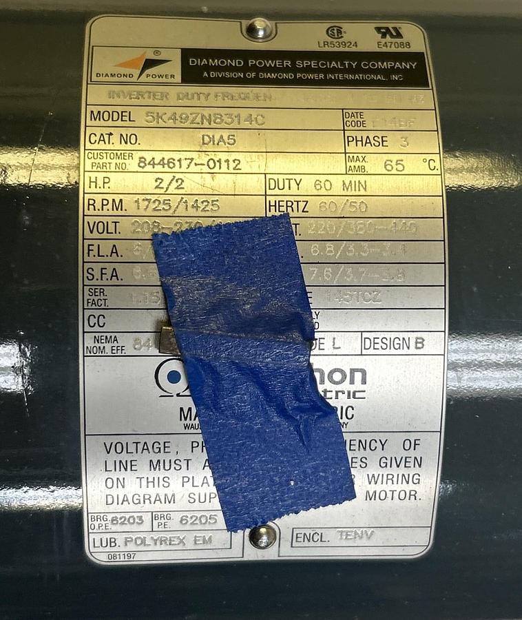 MARATHON,5K49ZN8314C,MOTOR 2HP 1725RPM 203-230/460V 3PH 145TCZ FRAME NOS