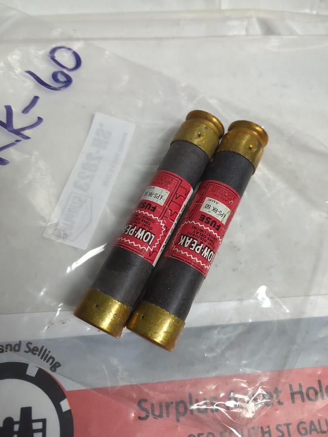 Used COOPER BUSSMANN,LPS-RK-60,LOW-PEAK 60 AMP FUSE LOT OF 2 PRE-OWNED