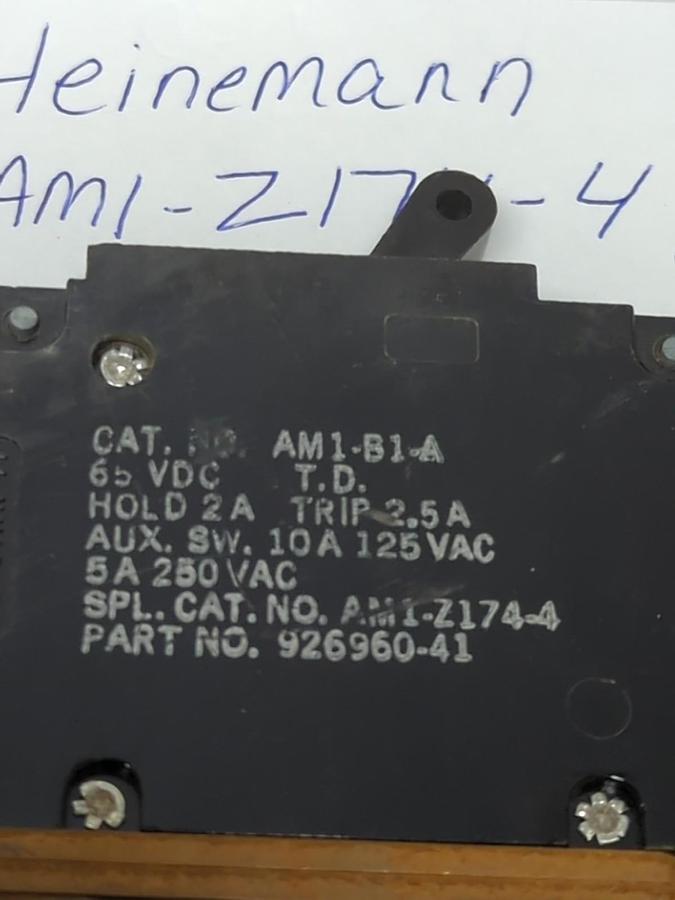 Used HEINEMANN,AM1-Z174-4,CIRCUIT BREAKER 10A 125VAC LOT OF 5 PRE-OWNED