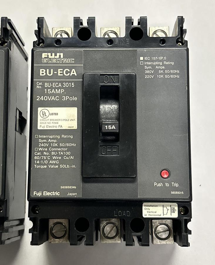 Used FUJI ELECTRIC,BU-ECA3015,CIRCUIT BREAKER 15A 240V 3P LOT OF 2